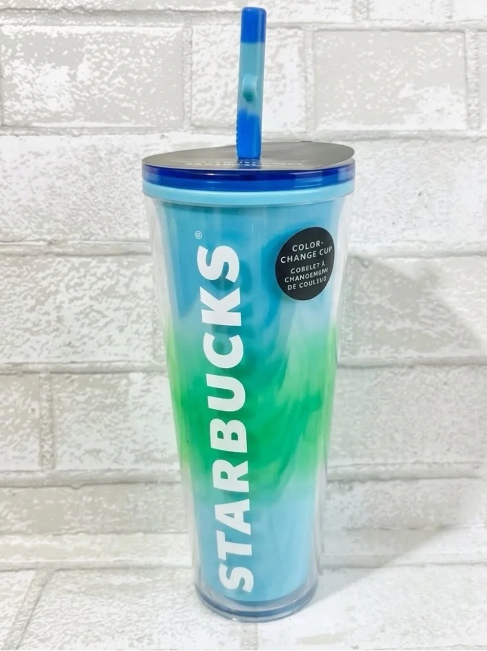 Starbucks Blue and Green Gradient Color Changing Tumbler with Straw NEW